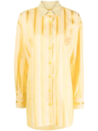 Etro Striped Cotton And Silk Blend Mini Dress In Yellow