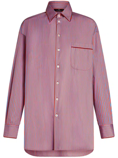 Etro Striped Cotton Poplin Shirt In Blue