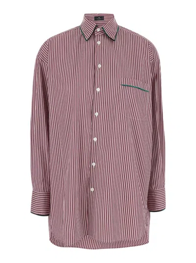 Etro Relaxed Fit Striped Poplin Shirt For Women In Red