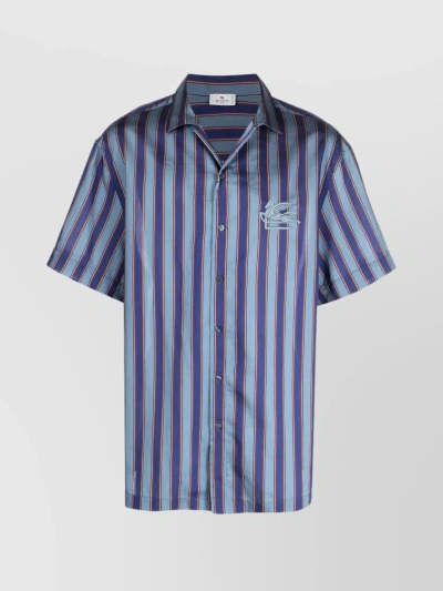 Etro Striped Shirt With Classic Collar And Chest Pocket In Blue