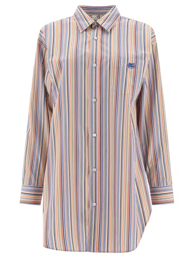 ETRO STRIPED SHIRT WITH EMBROIDERED LOGO