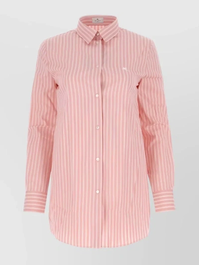 Etro Embroidered-logo Striped Shirt In Pink