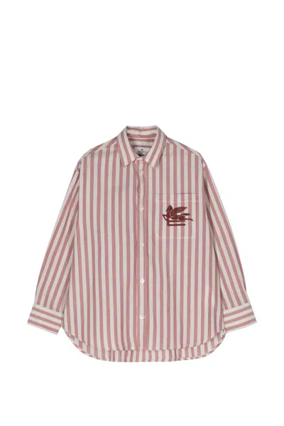 Etro Kids' Striped Shirt With Logo In Red