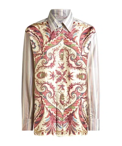 ETRO STRIPED SHIRT WITH PLACED PRINT