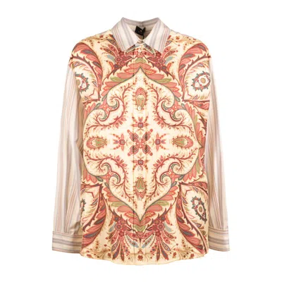 Etro Striped Shirt With Placed Print In Multi
