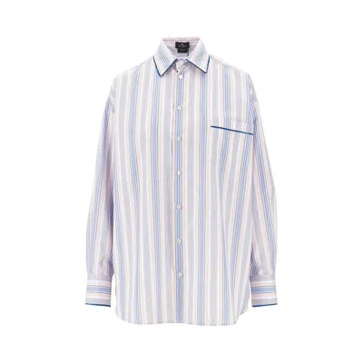 Etro Striped Shirt With Velvet Piping In Multi