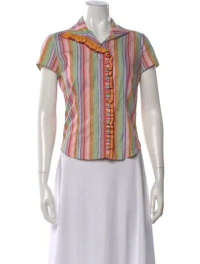 Pre-owned Etro Striped Short Sleeve Blouse In Multi