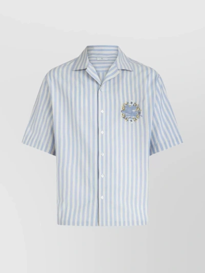 ETRO STRIPED SHORT SLEEVE SPREAD COLLAR SHIRT