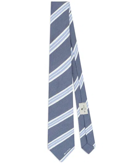 Etro Striped Silk-cotton Tie In Blue