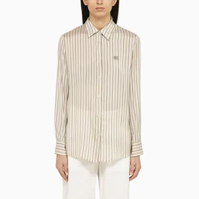 Etro Striped Silk Shirt In White And Grey For Women In Neutral