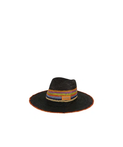 Etro Striped Straw Hat In Black