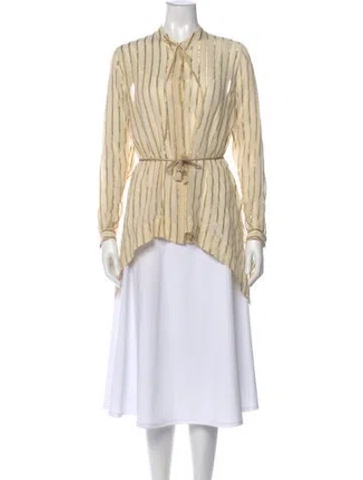 Pre-owned Etro Striped Tie Neck Blouse In Gold
