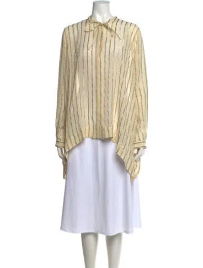 Pre-owned Etro Striped Tie Neck Blouse In Metallic/neutrals
