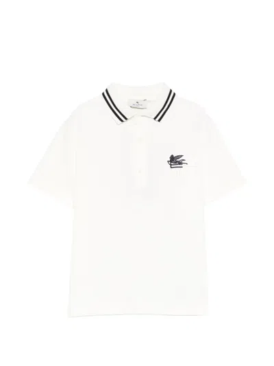 Etro Kids' Striped-trim Logo-embroidered Polo Shirt In White