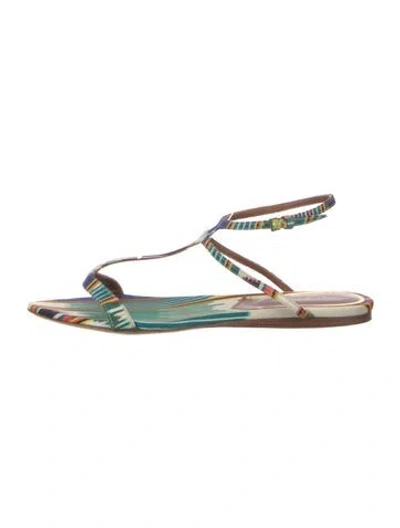 Pre-owned Etro Striped T-strap Sandals In Multi