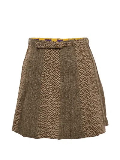 Pre-owned Etro Striped Tweed Mini Skirt In Brown