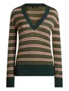 Etro Striped V-neck Sweater In Green