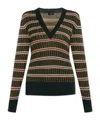 Etro Striped V-neck Sweater In Green
