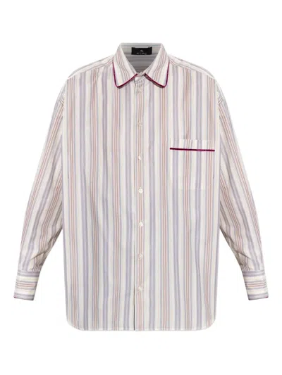 Etro Striped Velvet-trimmed Shirt In Neutral