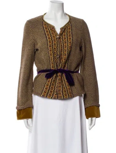 Pre-owned Etro Striped V-neck Sweater In Green