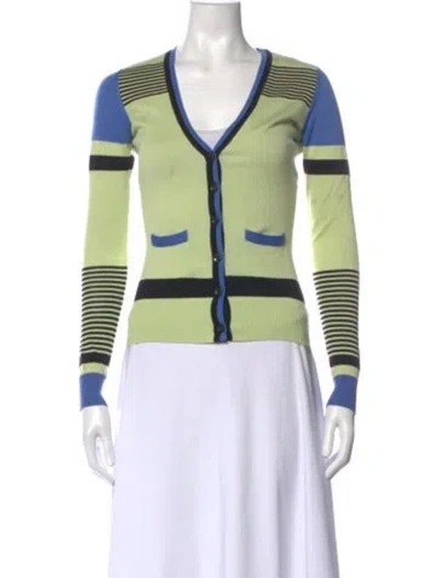 Pre-owned Etro Striped V-neck Sweater In Green