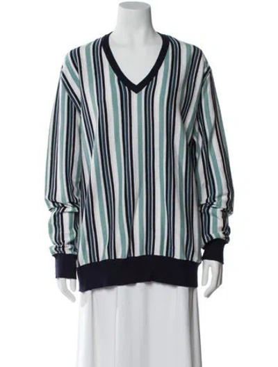 Pre-owned Etro Striped V-neck Top In Blue