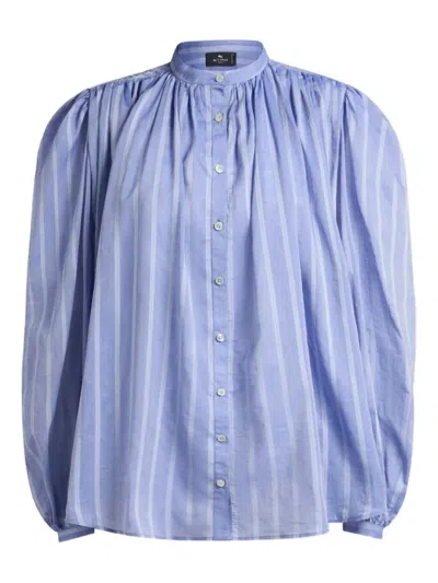 Etro Striped Voile Shirt In Blue