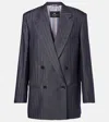 Etro Grey Oversized Double-breasted Jacket With Wide Revers In Wool Blend Woman In Blue
