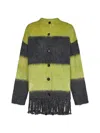 Etro Grey Grey Striped Wool Blend Cardigan In Yellow