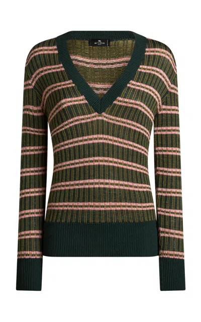 Etro Striped Wool-blend Knit Top In Green