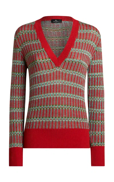 Etro Striped Wool-blend Knit Top In Red