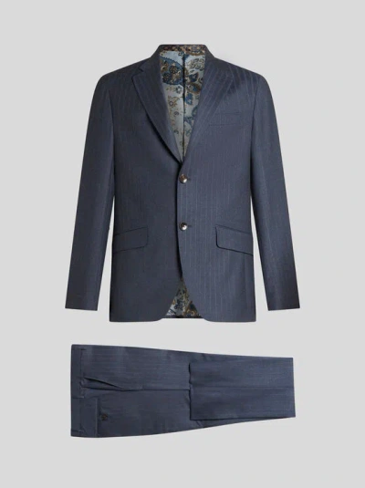 Etro Striped Wool Two-piece Suit In Blue