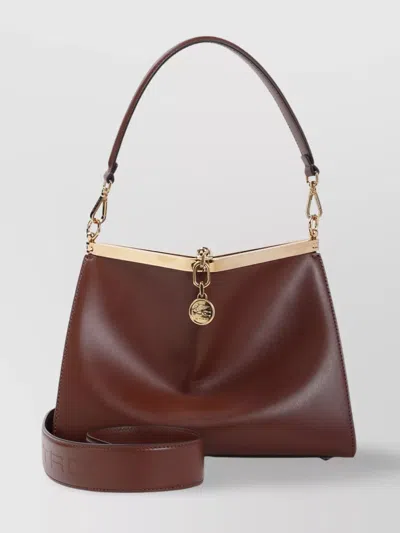 Etro Structured Calf Leather Shoulder Bag In Metallic