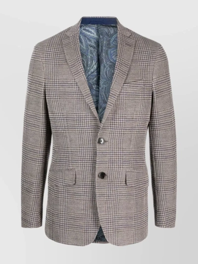 Etro Structured Wool Blazer With Notch Lapels In Grey
