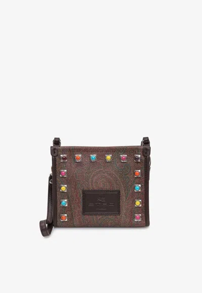 Etro Stud-embellished Paisley Crossbody Bag In Multicolor