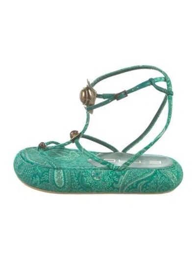 Pre-owned Etro Studded Accents Slingback Sandals In Green