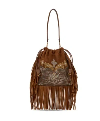 Etro Medium Suede Kalispera Bag With Studs And Fringes In Brown