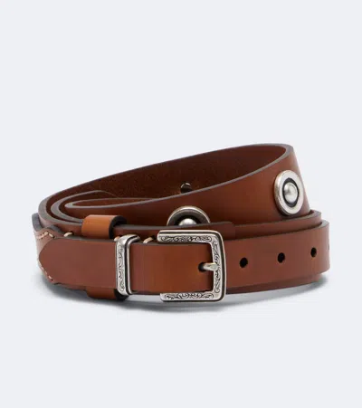 Etro Studded Leather Belt In Brown