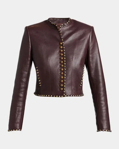 Etro Studded Leather Jacket In Burgundy
