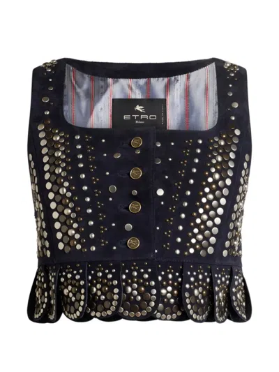 Etro Studded Leather Vest In Black