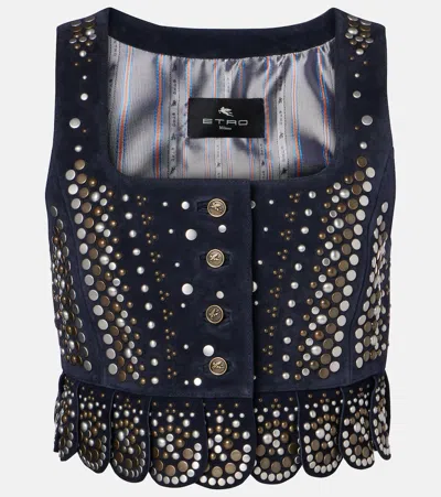 Etro Studded Suede Vest In Blue