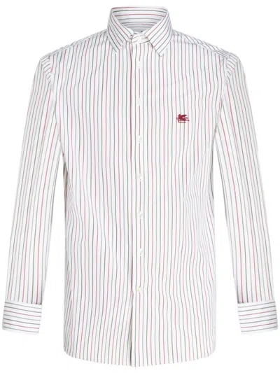 Etro Stunning Embroidered Shirt In Optic White And Multicolour For Men