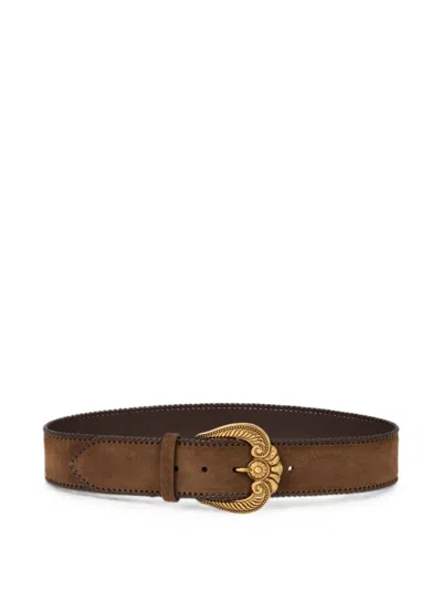 Etro Suede Belt With Paisley Buckle In Brown
