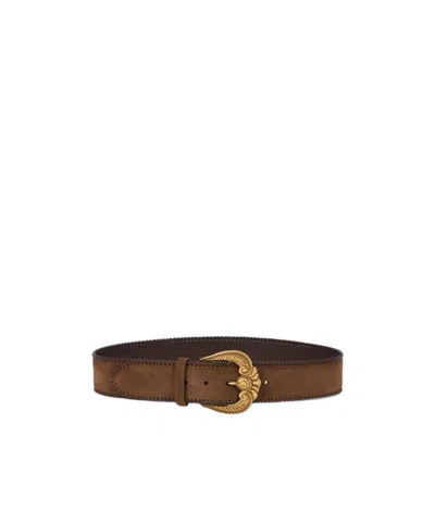Etro Suede Belt With Paisley Buckle In Brown
