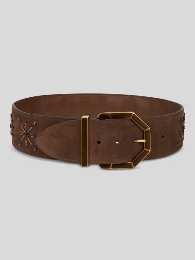 Etro , Suede Belt With Threading, Woman, Brown, Size 100