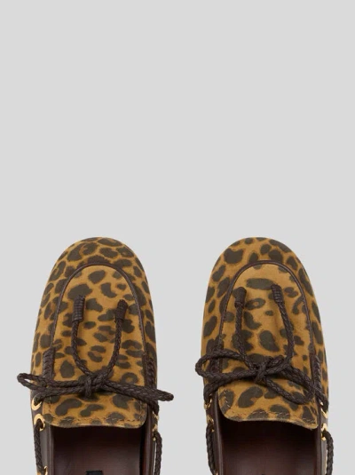 Etro , Suede Boat Loafers With Animal Motif, Woman, Beige, Size 37 In Brown