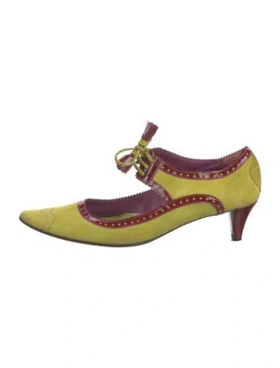 Pre-owned Etro Suede Colorblock Pattern Pumps In Green