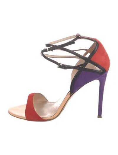 Pre-owned Etro Suede Colorblock Pattern Sandals In Orange