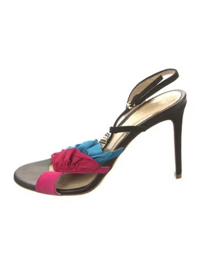 Pre-owned Etro Suede Colorblock Pattern Slingback Sandals In Black