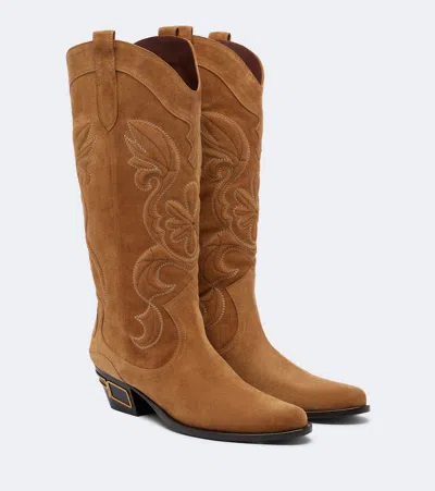 Etro Suede Cowboy Boots In Brown